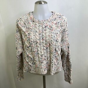 Moon & Madison Sweater S Chenille Cable Knit Cropped White Speckle Chunky